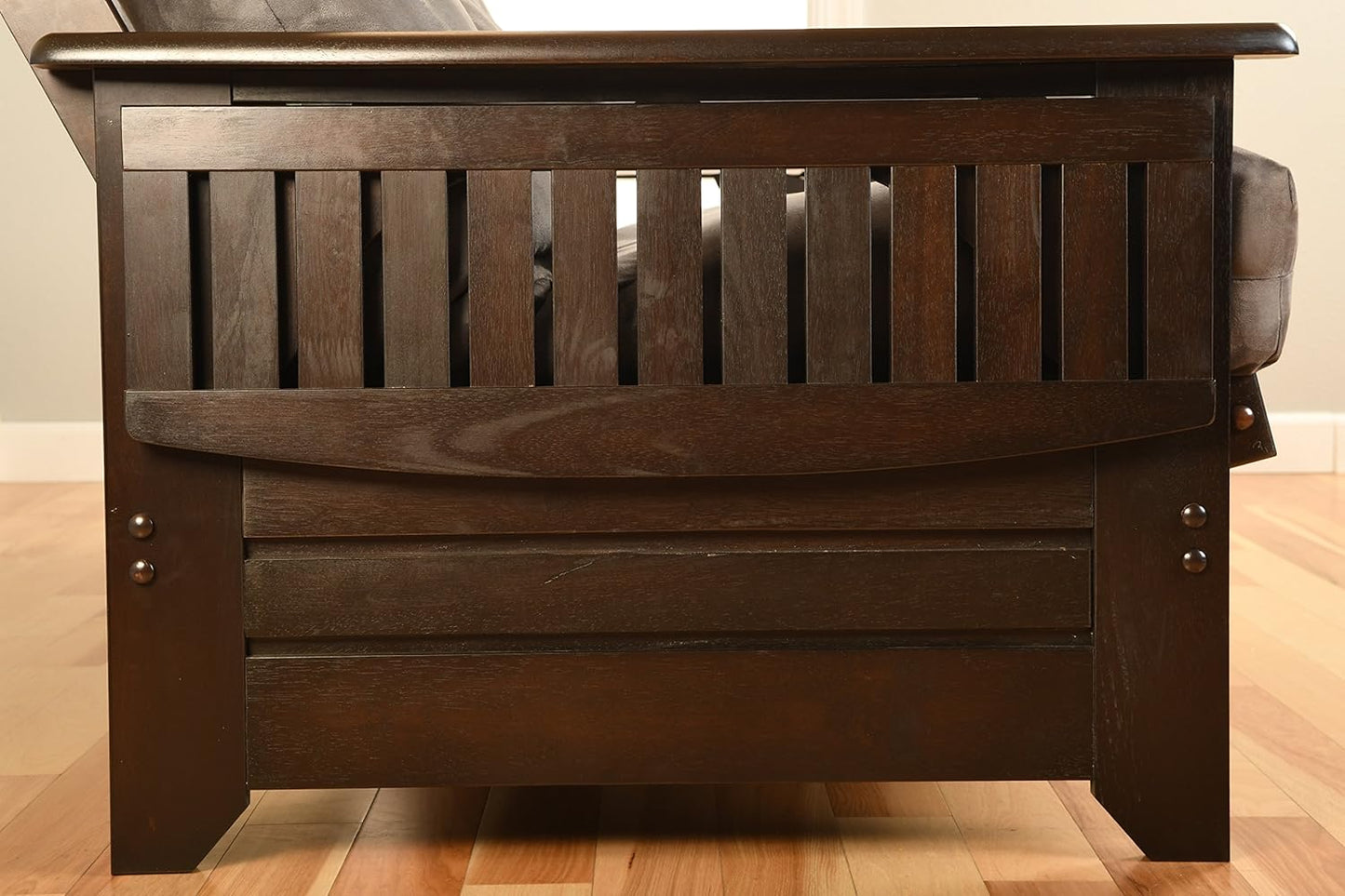 Phoenix Full Size Futon in Espresso Finish with Storage Drawers, Oregon Trail Java