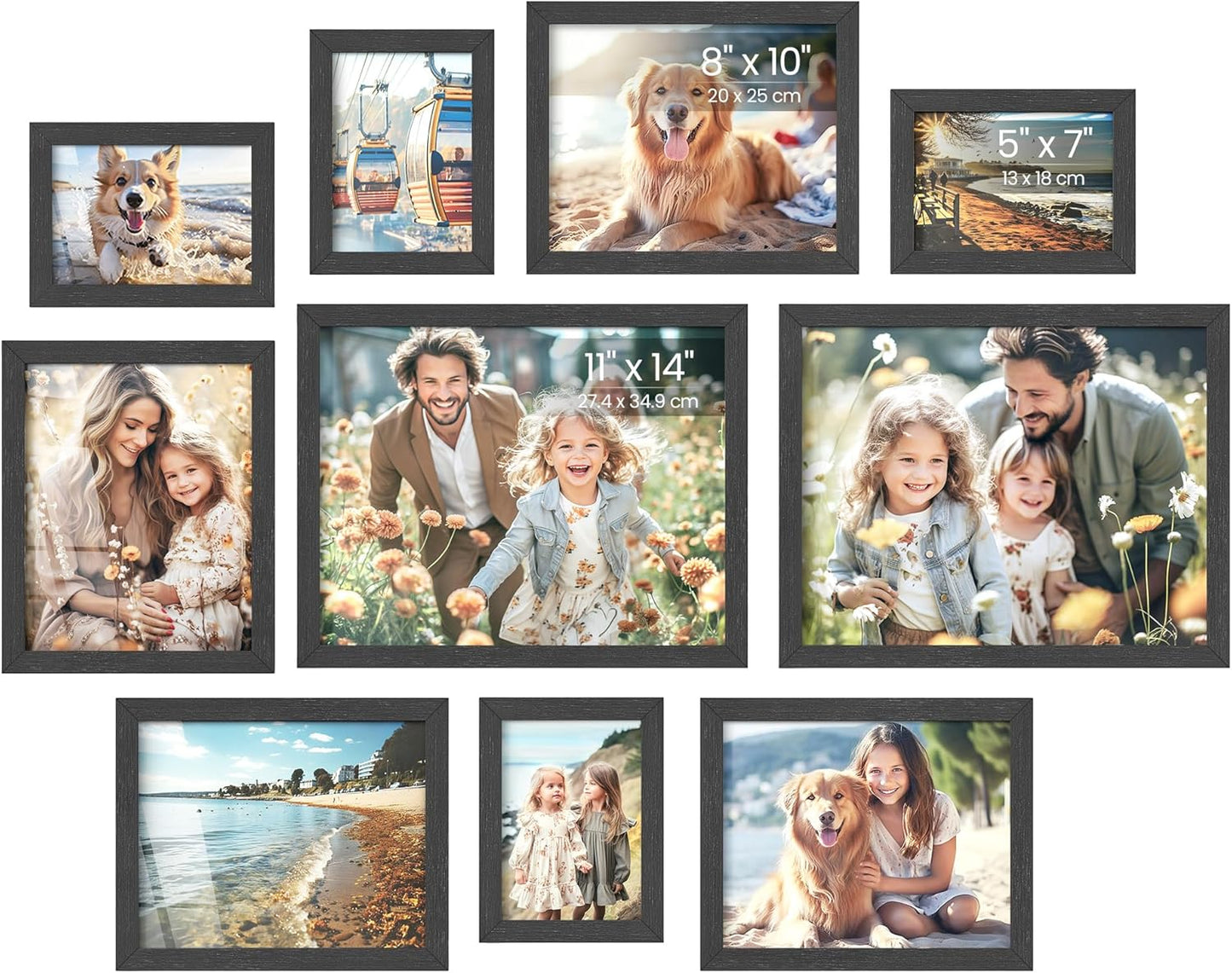 Picture Frames, Collage Picture Frames Set of 10, Two 8X10, Four 5X7, Four 4X6, Photo Frame for Wall Gallery Decor, Table Display, Glass, Rustic Brown URPF010X01