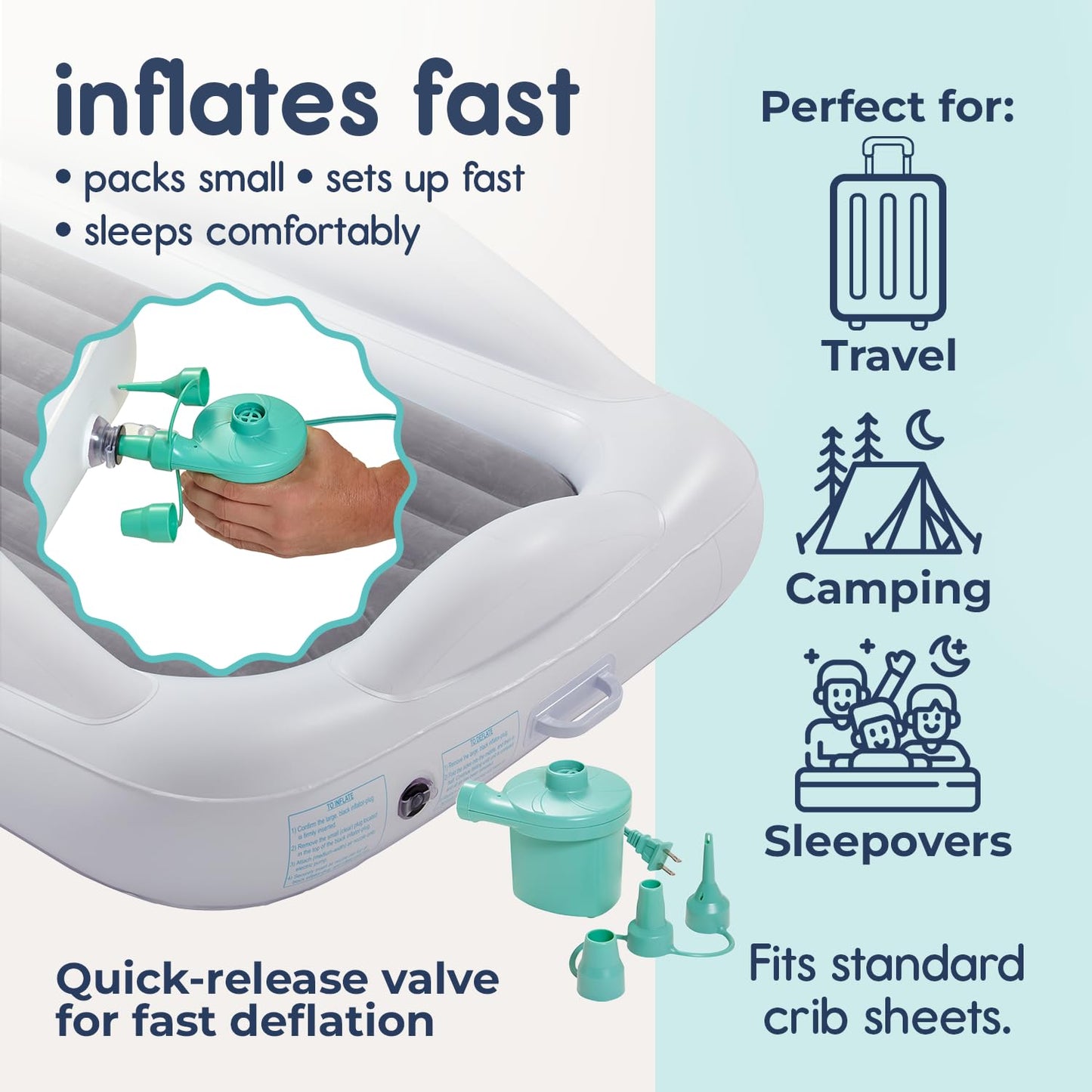 Inflatable Toddler Travel Bed with Safety Bumpers [4-Sided], Portable Toddler Bed for Kids, Toddler Air Mattress, Kids Air Mattress - Grey