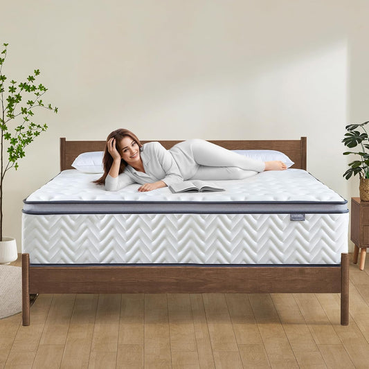 Queen Mattress 12 Inch, Medium Firm Hybrid with Memory Foam& Individually Wrapped Pocket Coils for Pressure Relief, Mattress in a Box, Certipur-Us Certified, Motion Isolation