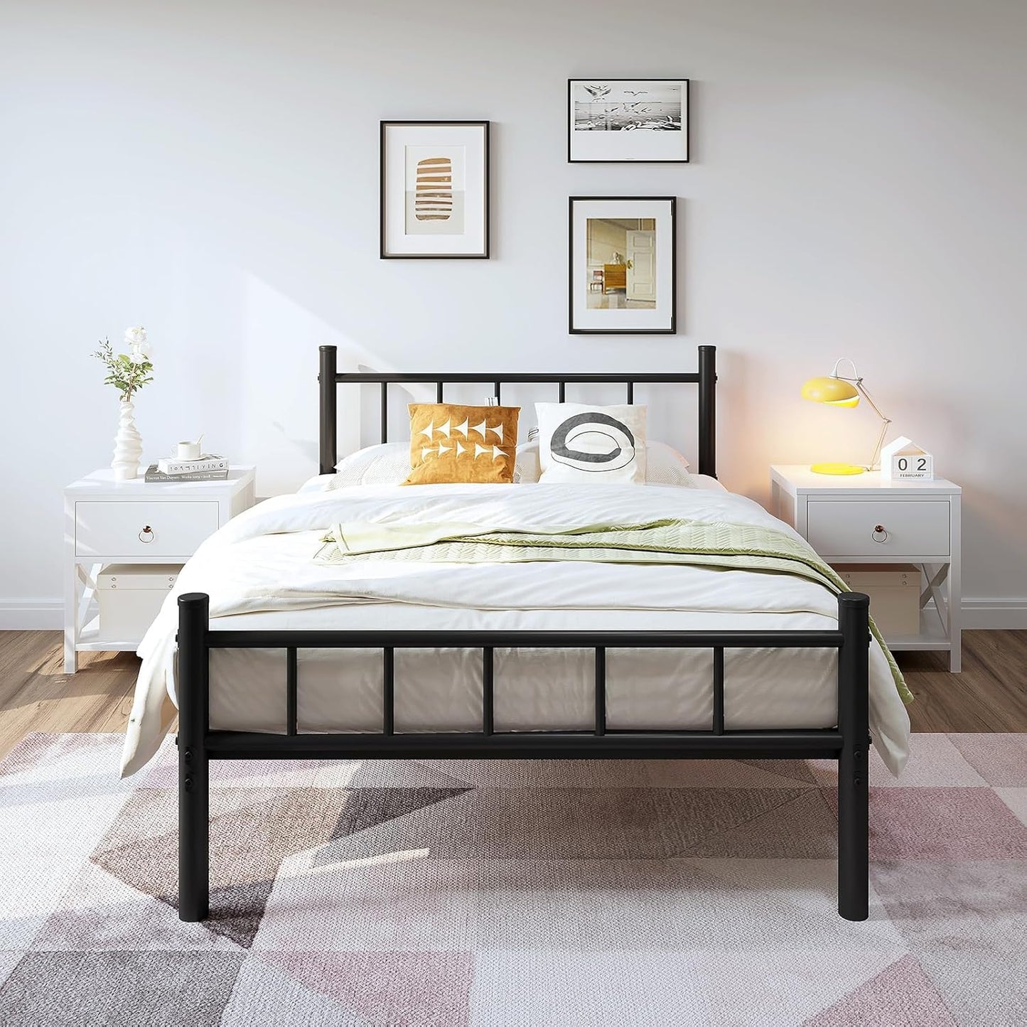 Twin Size Metal Bed Frame with Headboard & Footboard 14 Inch Metal Platform Mattress Foundation Support with Steel Slat, under Bed Storage, No Box Spring Needed