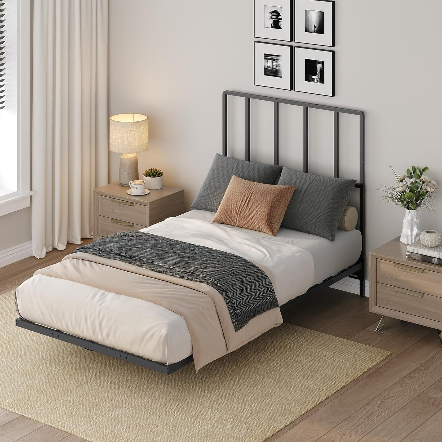 Headboard Twin Size, Metal Headboards with Universal Adapters, Adjustable Height, Modern Head Board Twin Size Only for Bedroom, Black