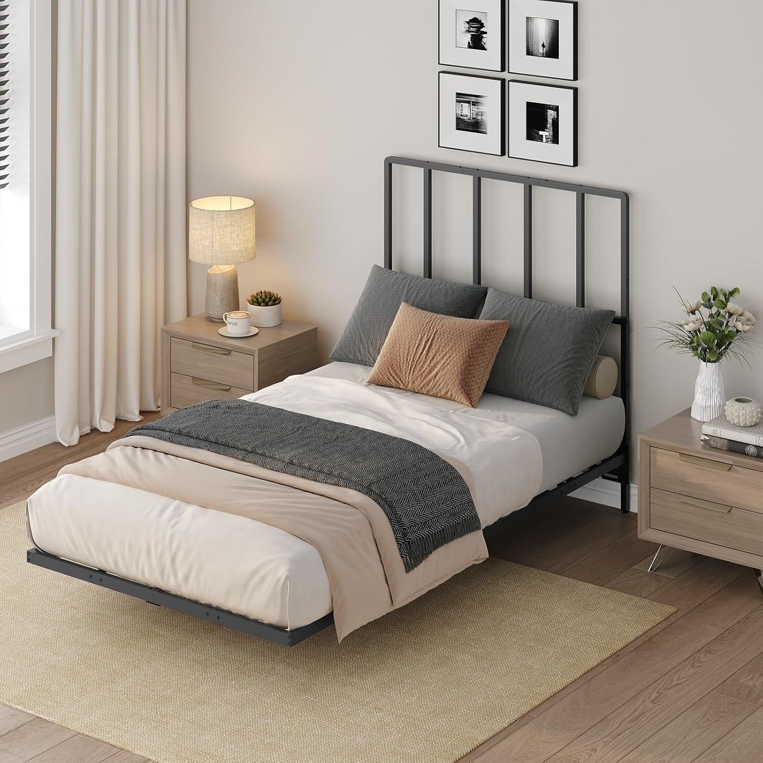 Headboard Twin Size, Metal Headboards with Universal Adapters, Adjustable Height, Modern Head Board Twin Size Only for Bedroom, Black