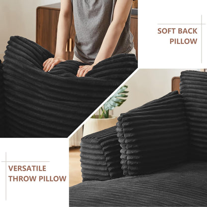 Oversized Chaise Lounge Chair Indoor, Corduroy Comfy Boneless Sleeper Sofa Couch with Pillows for Living Room Apartment Reading Nook, No Assembly Required, 45.3”W, Black
