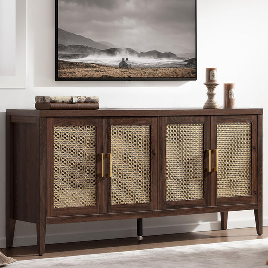 TV Stands for Living Room-Entertainment Center with Storage for Bedroom-Mid Century Modern Television Stands with 4 Doors 59" Media Console TV Cabinet Credenza for 45 50 55 60 65 Inch Tvs