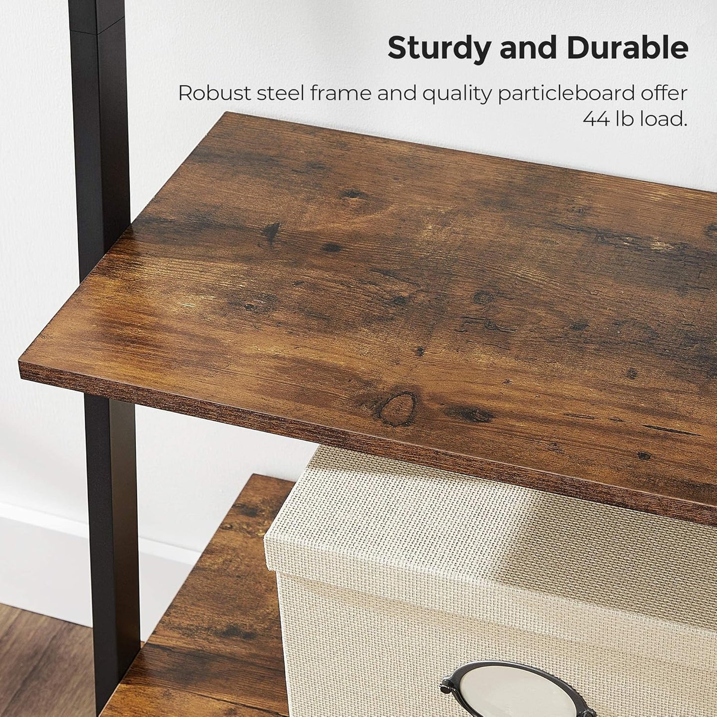 Ladder Shelf, 4-Tier Bookshelf, Storage Rack Shelves, for Living Room, Kitchen, Office, Steel, Stable, Sloping, Leaning against the Wall, Industrial, Rustic Brown and Black