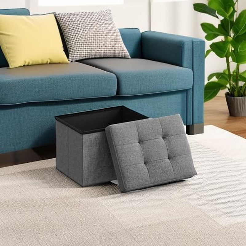 Mazie Collection - Small Folding Storage Ottoman, Foot Rest Stool, 12.2 X 16.1 X 12.2 Inches, 286 Lb Load Capacity, for Living Room, Bedroom, Home Office, Dorm, Dark Gray ULSF102G01