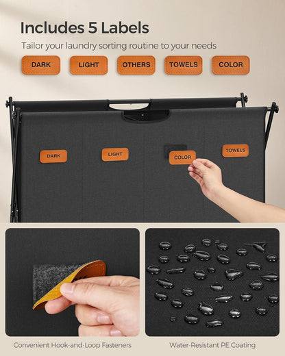 Laundry Hamper, Laundry Basket, 40.9 Gal. Laundry Sorter 4 Sections, Collapsible X-Frame, Clothes Organizer with Customizable Labels, Laundry Room, Bedroom, Bathroom, Ink Black ULCB140B01