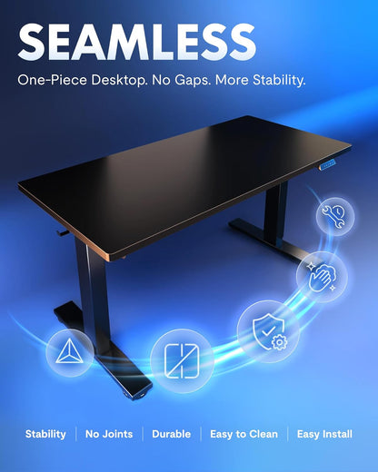EN1 One-Piece Standing Desk, 48"X24" Seamless Desktop Electric Height Adjustable for Home Office, Study Rooms & Multi-Device Workstations, Black