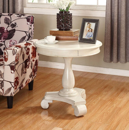 Rene round Wood Pedestal Side Table, Antique White