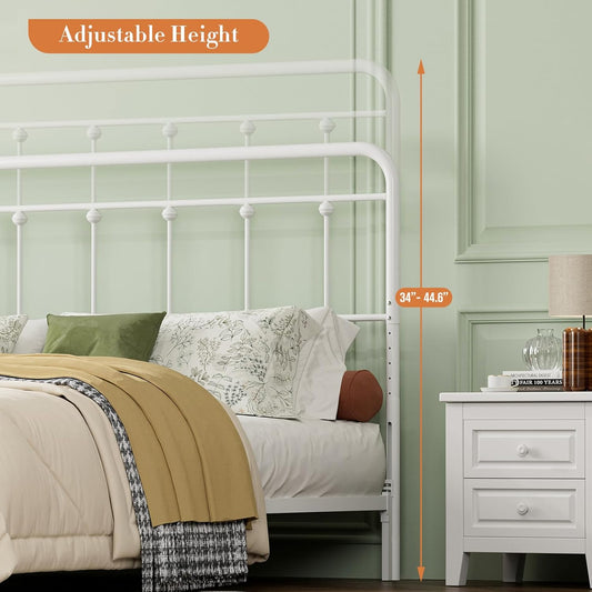 Metal California King Headboard Only, Adjustable Height, Steel Cal King Headboard with Bed Frame Brackets Adapter, Farmhouse Victorian Style, Easy Assembly, White