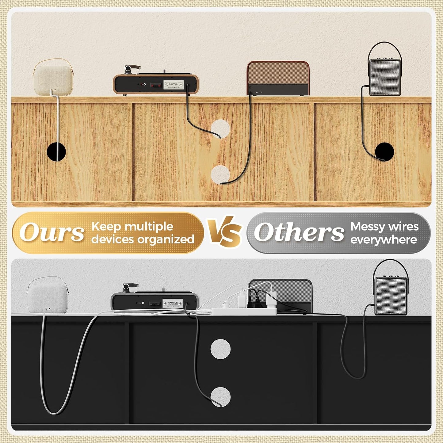 Boho TV Stand for 65 Inch TV, Entertainment Center with Adjustable Shelf, Rattan TV Console with 2 Cabinets, Media Console, Solid Wood Feet, 4 Cord Holes, for Living Room - Natural