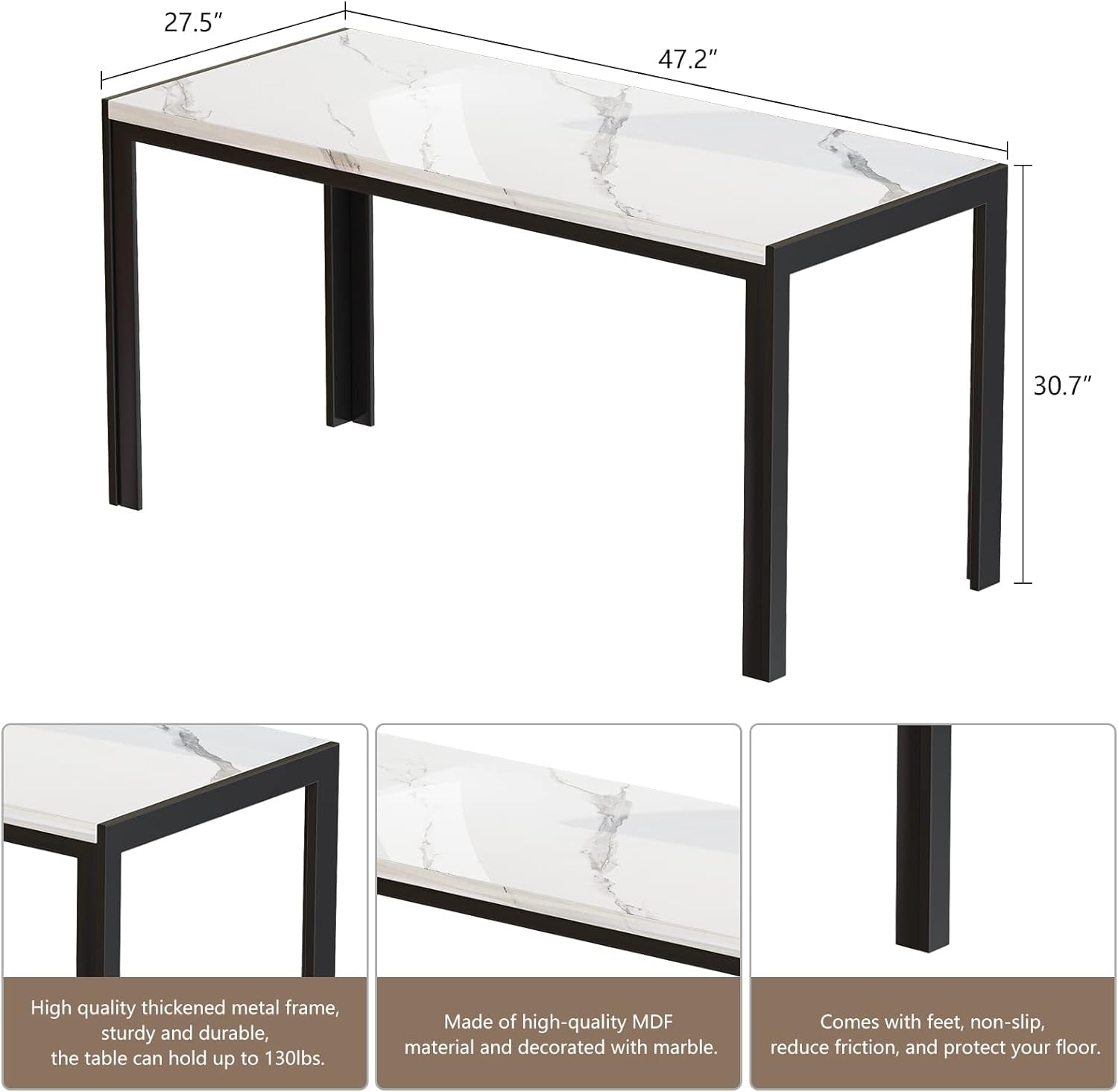 Dining Room Table Set with 2 Benches, Dining Table Set for 4-6, Dinner Table Set for 4, Faux Marble Breakfast Table Set & PU Leather Upholstered Benches for Small Spaces, Apartment, White
