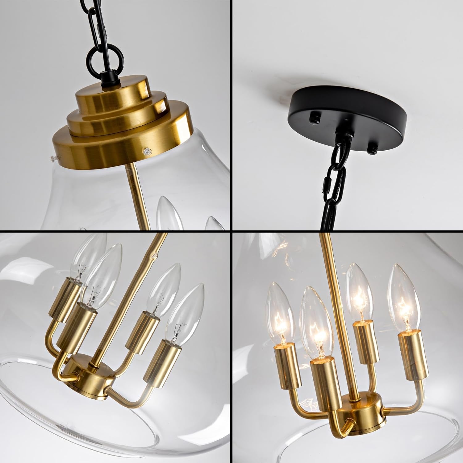 Glass Pendant Light Kitchen Island, 14" Modern Black Industrial Hanging Light Fixture Modern Black Pendant Lighting with Glass Shade for Dining Room Kitchen Island Foyer Hallway Entryway