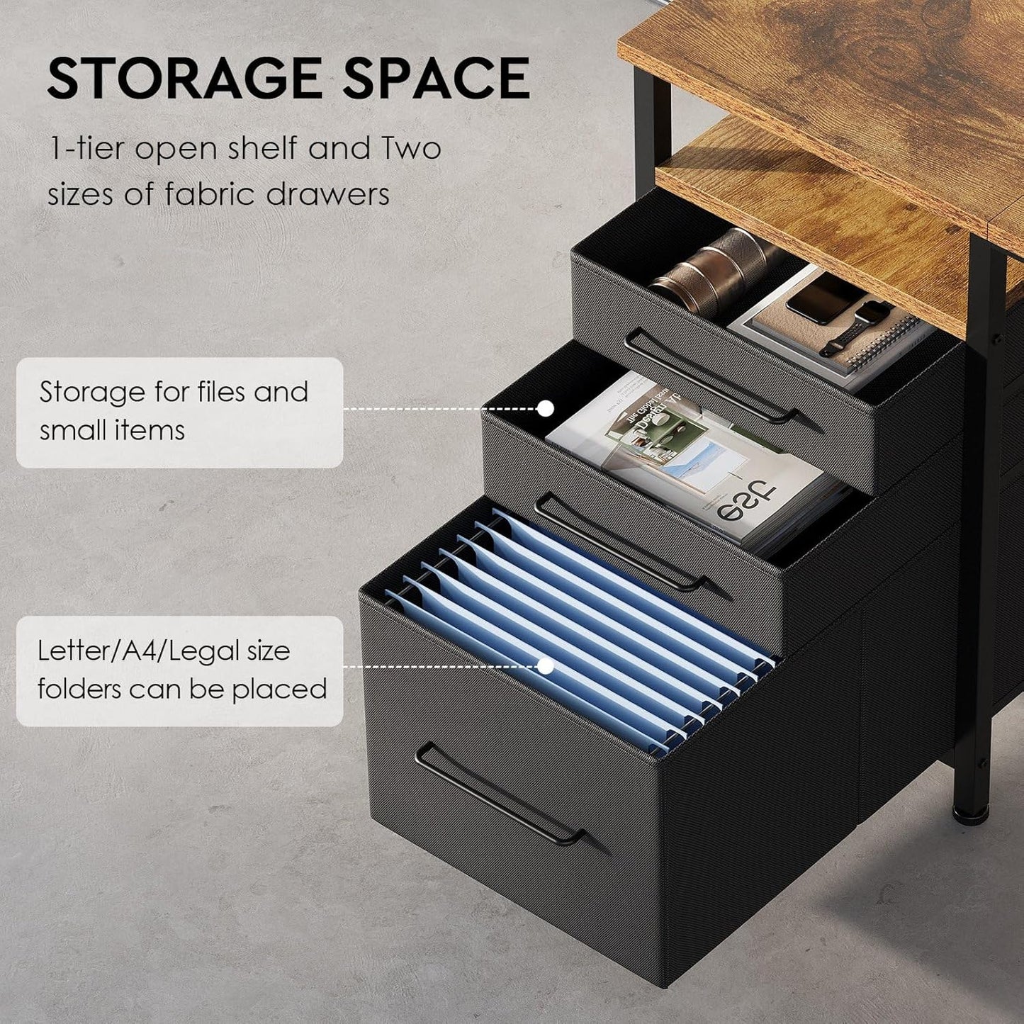 Home Office Desk with Drawers Adjustable Shelves, 59 Inch Writing Desk with File Cabinet, Large Computer Desk with Storage, Rustic Brown