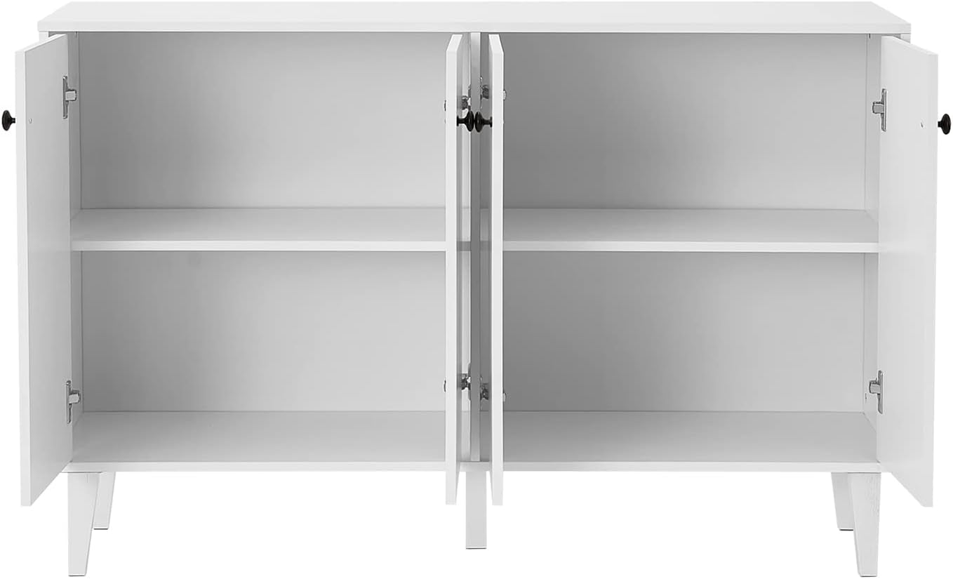 Sideboard Buffet Cabinet Kitchen Storage Cabinet Living Room 4 Doors Console Table (White)
