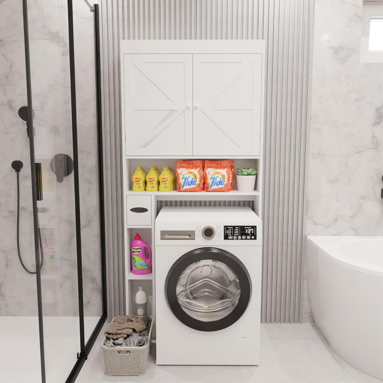 Over-The-Toilet Storage Cabinet with 2 Doors，Home Space-Saving Toilet Rack, Farmhouse Style for Bathroom, Restroom, Laundry