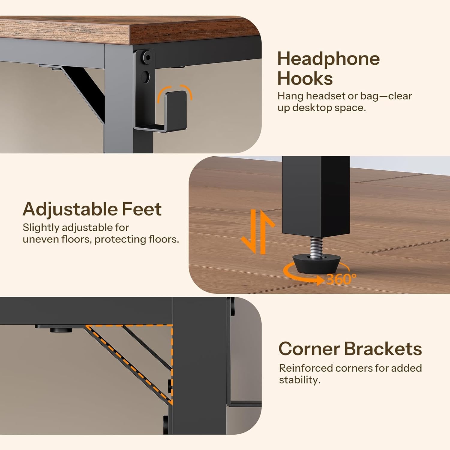 Small Computer Desk, 28.3" Desk for Small Spaces, Office Desk with Power Outlet & Adjustable Monitor Stand, Compact Desk with Storage, Writing Table for Bedroom, Office, Rustic Brown BF38UDN01