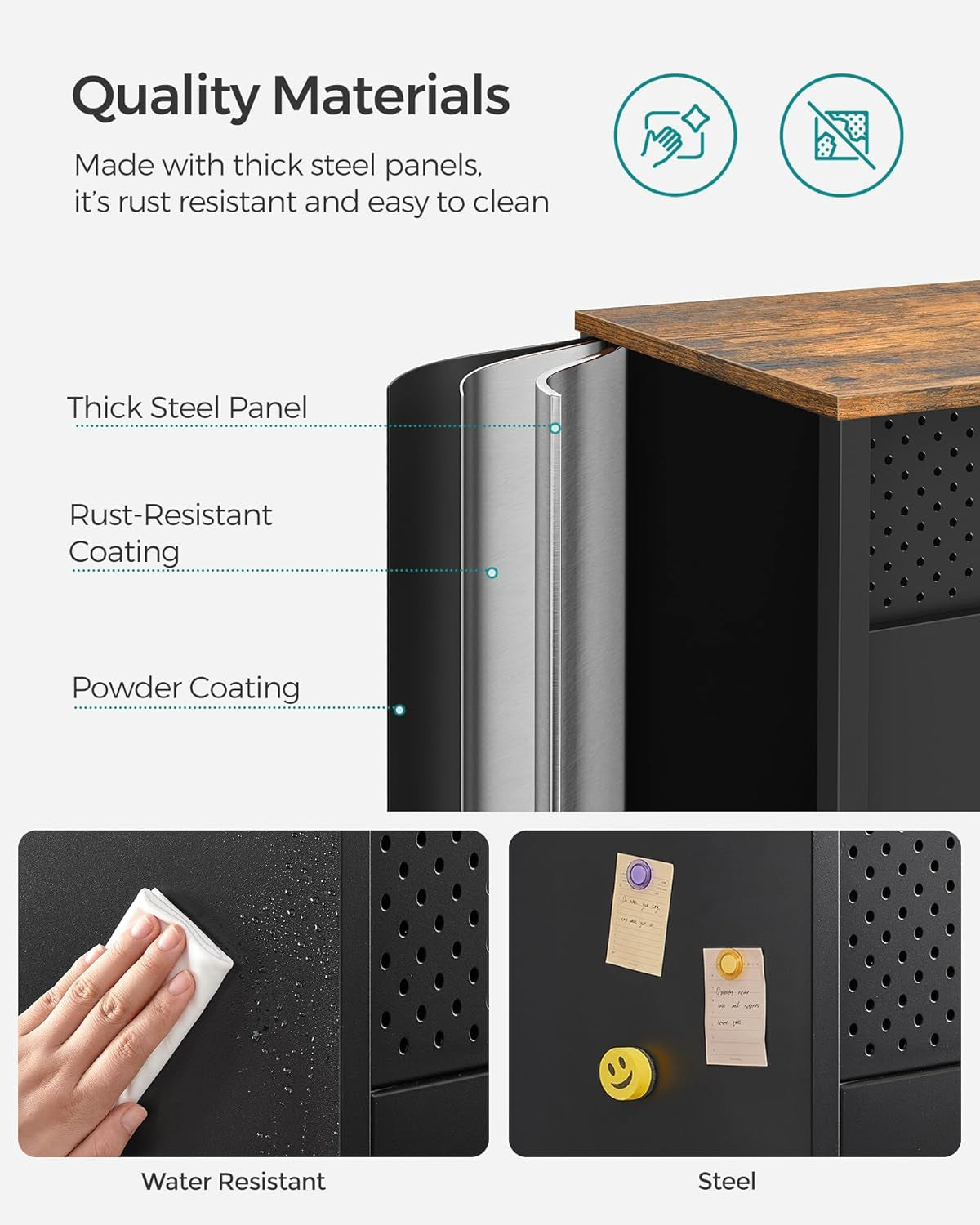 Storage Cabinet, Metal Cabinet, Sideboard with 2 Doors, 15.7 X 31.5 X 29.9 Inches, Magnetic Closure, Adjustable Shelf, Steel Frame, Rustic Brown and Black ULSC102B01