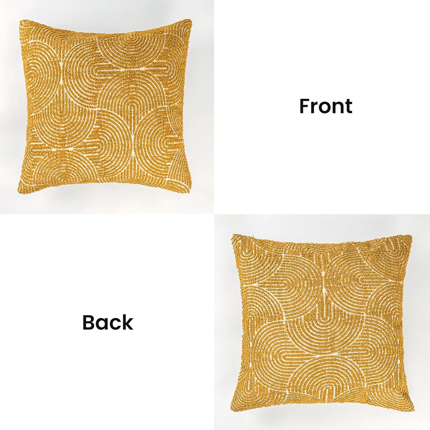 Boho Decorative Textured Throw Pillow Covers 20X20, Organic Modern Mid Century Rainbow Tufted Pillow Case, Farmhouse Rustic Geometric Woven Cushion Case for Bed Couch Sofa, Mustard Yellow