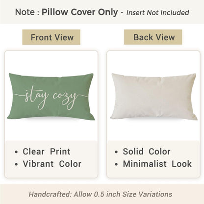 Stay Cozy Sage Green Pillow Cover 12X20 Inch, Lumbar Decorative Cushion Case for Sofa Couch or Bed, Rustic Farmhouse Home Decor for Living Room or Entryway Bench