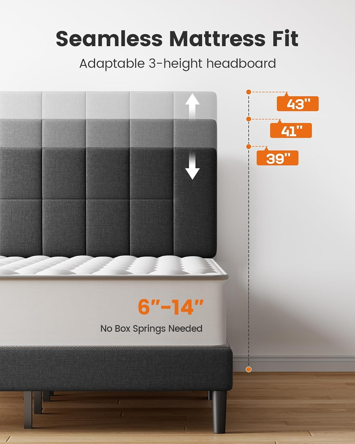 Queen Bed Frame with 12 Thickened Legs&Fabric Upholstered Headboard,1300 Lbs Strong Weight Capacity, Adjustable Headboard, No Box Spring Needed, Easy Assembly, Underbed Storage（Solid Wooden）