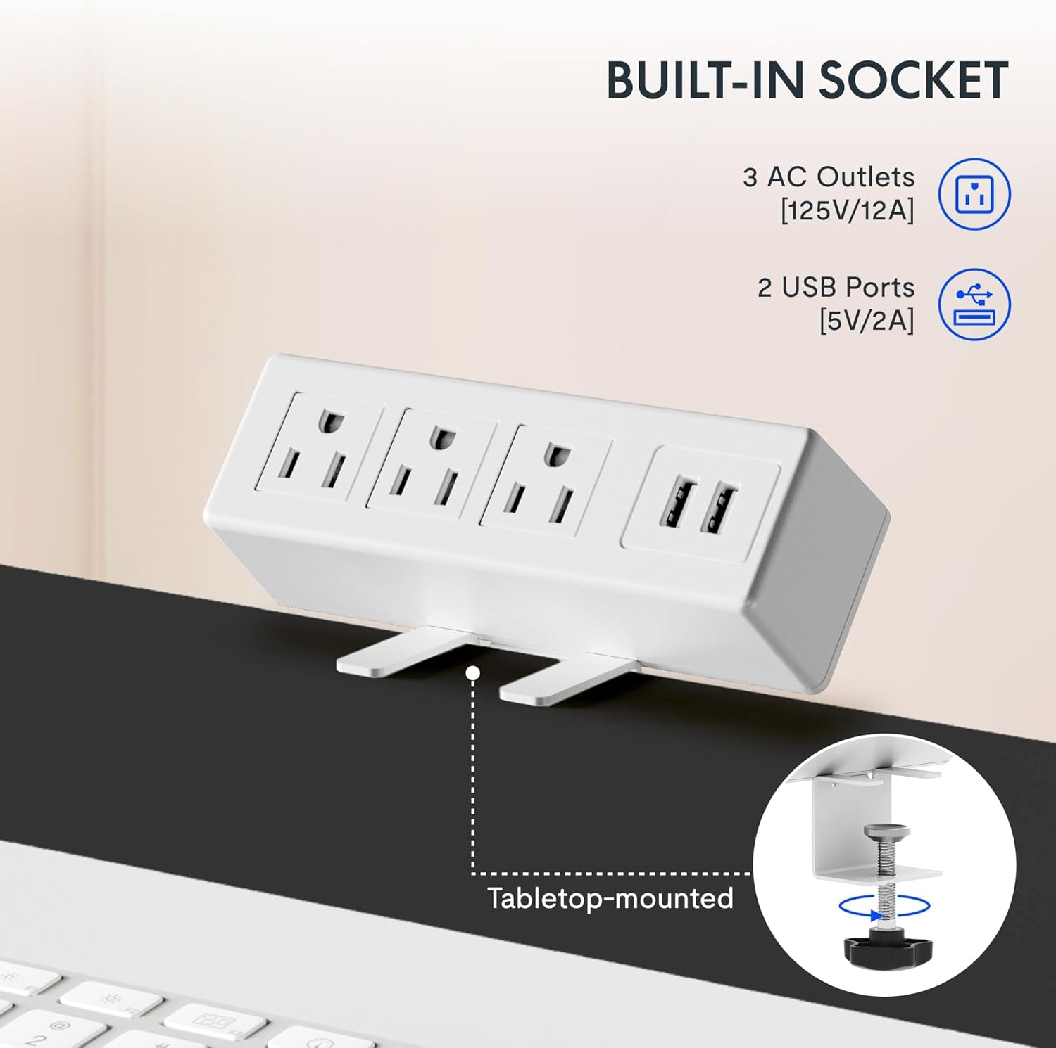 EN2 Whole-Piece Standing Desk with Clamp Power Strip, 60 X 24 Electric Stand up Height Adjustable Desk with Cable Management (White Frame + 60" Gray Wood Grain Desktop, 2 Packages)