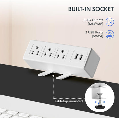 EN2 Whole-Piece Standing Desk with Clamp Power Strip, 60 X 24 Electric Stand up Height Adjustable Desk with Cable Management (White Frame + 60" Gray Wood Grain Desktop, 2 Packages)