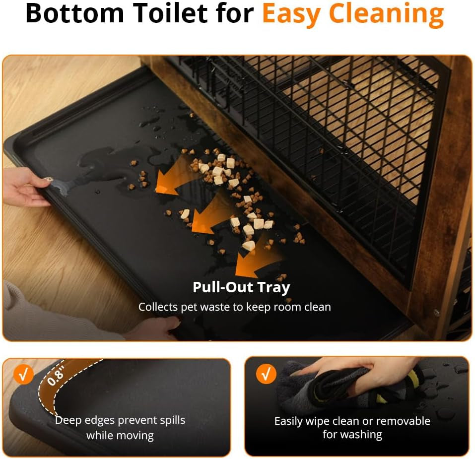 Dog Crate Furniture, Dog Kennel Furniture with Double Door, 32.5" Dog Crates for Medium Dogs with Removable Tray, Brown