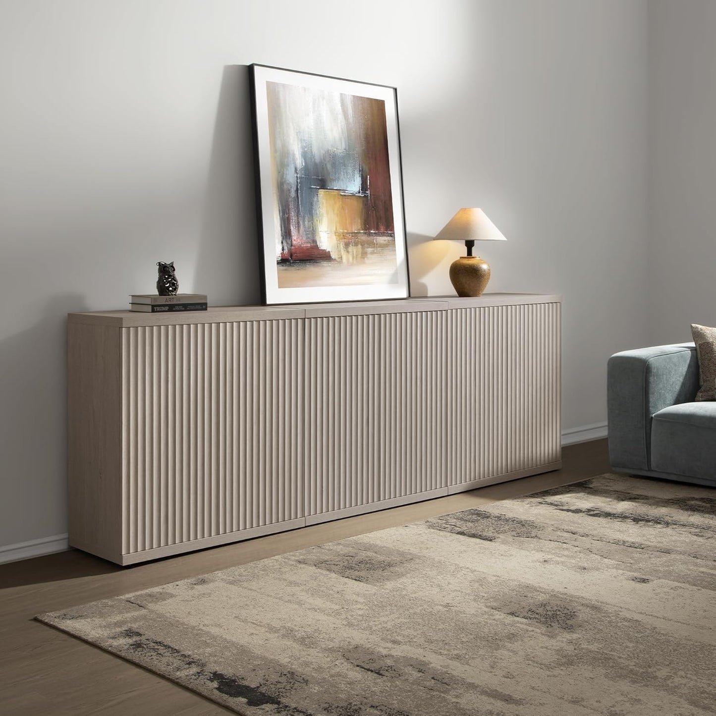 Buffet Cabinet with Storage Accent Sideboard Modern Credenza with Doors & Shelves Fluted Media Console Mid Century Coffee Bar Table for Living Room Kitchen Dining Room Hallway(3Pcs)