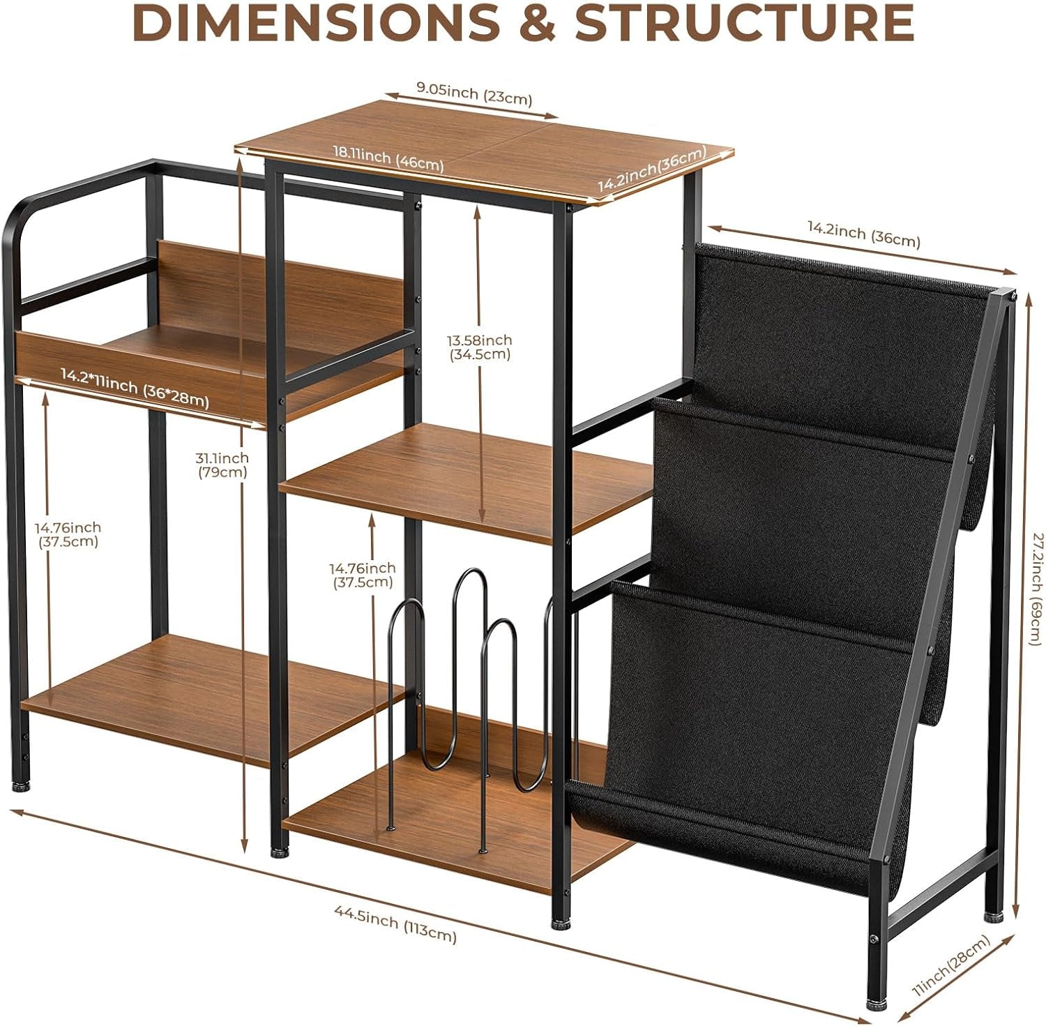 Vinyl Record Stand, 3-Tier Record Player Table with Left and Right Storage for Living Room Bedroom