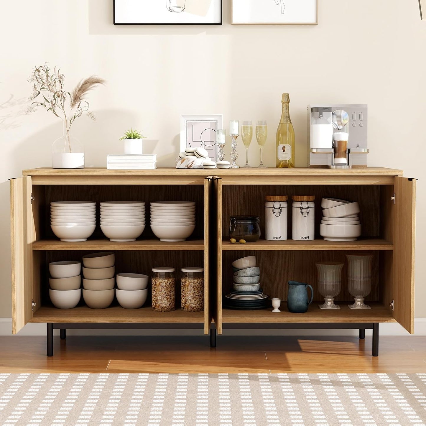 Modern TV Stand for 65 Inch Tv,Entertainment Center with Storage Cabinets and Adjustable Shelves, Media Console Table, Wood Television Furniture for Living Room, Bedroom, Natural Wood