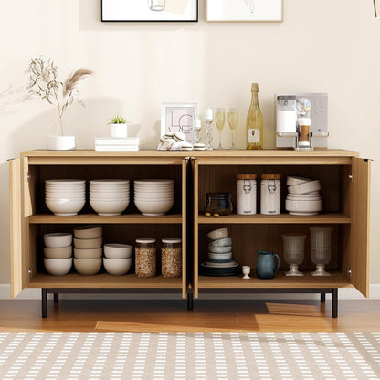 Modern TV Stand for 65 Inch Tv,Entertainment Center with Storage Cabinets and Adjustable Shelves, Media Console Table, Wood Television Furniture for Living Room, Bedroom, Natural Wood