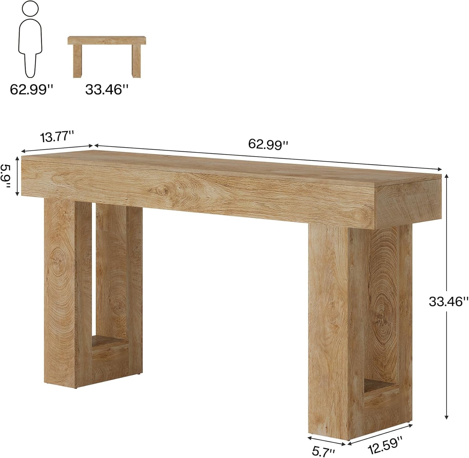 63-Inch Long Console Table, Wooden Rectangular Sofa Table behind the Couch, Farmhouse Entryway Table for Entrance, Hallway, Living Room (Natural)