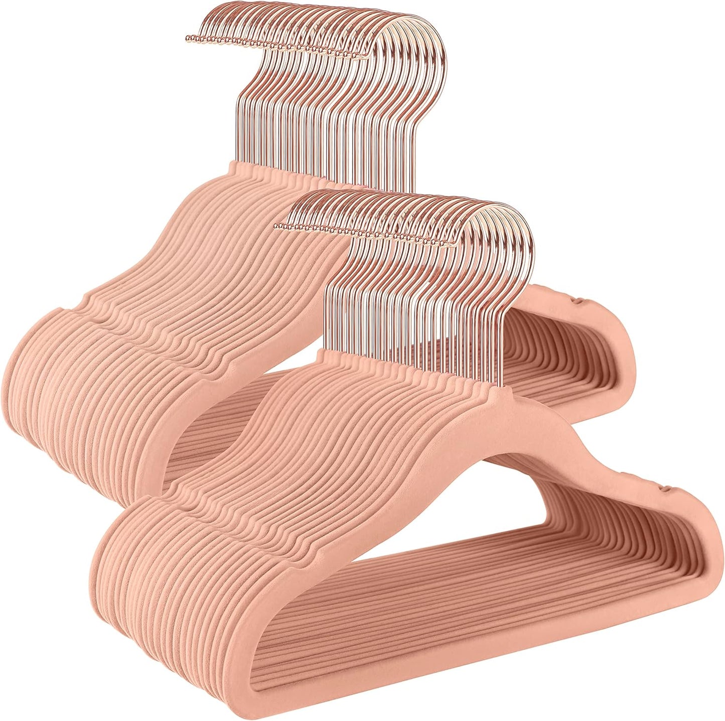 Baby Kids Hangers 50 Pack for Closet, 11.8 X 8.1 Inches, Rose Gold 360° Swivel Hooks, Space-Saving Clothes Velvet Hangers for Nursery, Non-Slip, Jelly Pink UCRF027P01