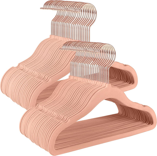 Baby Kids Hangers 50 Pack for Closet, 11.8 X 8.1 Inches, Rose Gold 360° Swivel Hooks, Space-Saving Clothes Velvet Hangers for Nursery, Non-Slip, Jelly Pink UCRF027P01