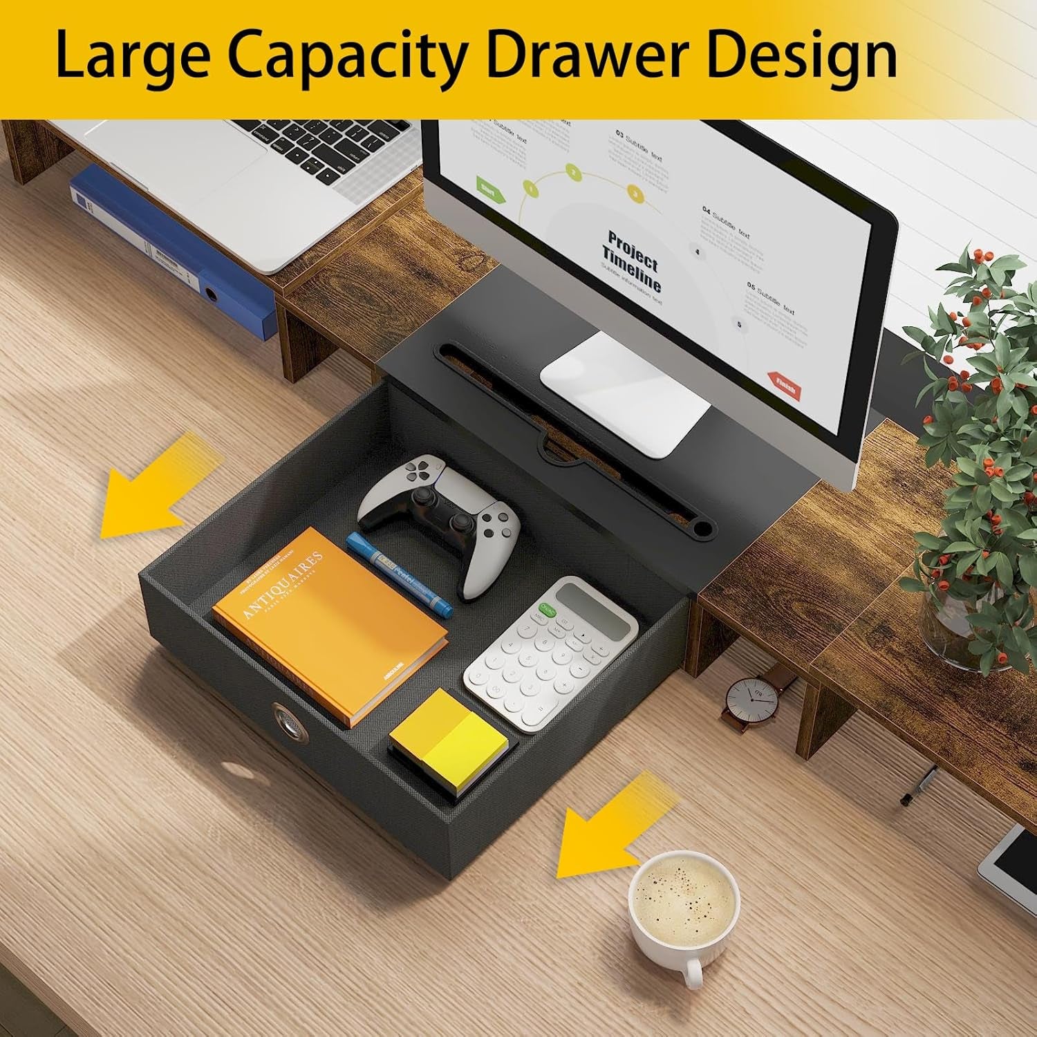 Triple Dual Monitor Stand Riser with Drawer,Extra Large Adjustable for 2~3 Monitors,Solt for Phone & Tablet, Desktop Organizer Stand for Computer,Laptop,Printer,Tv