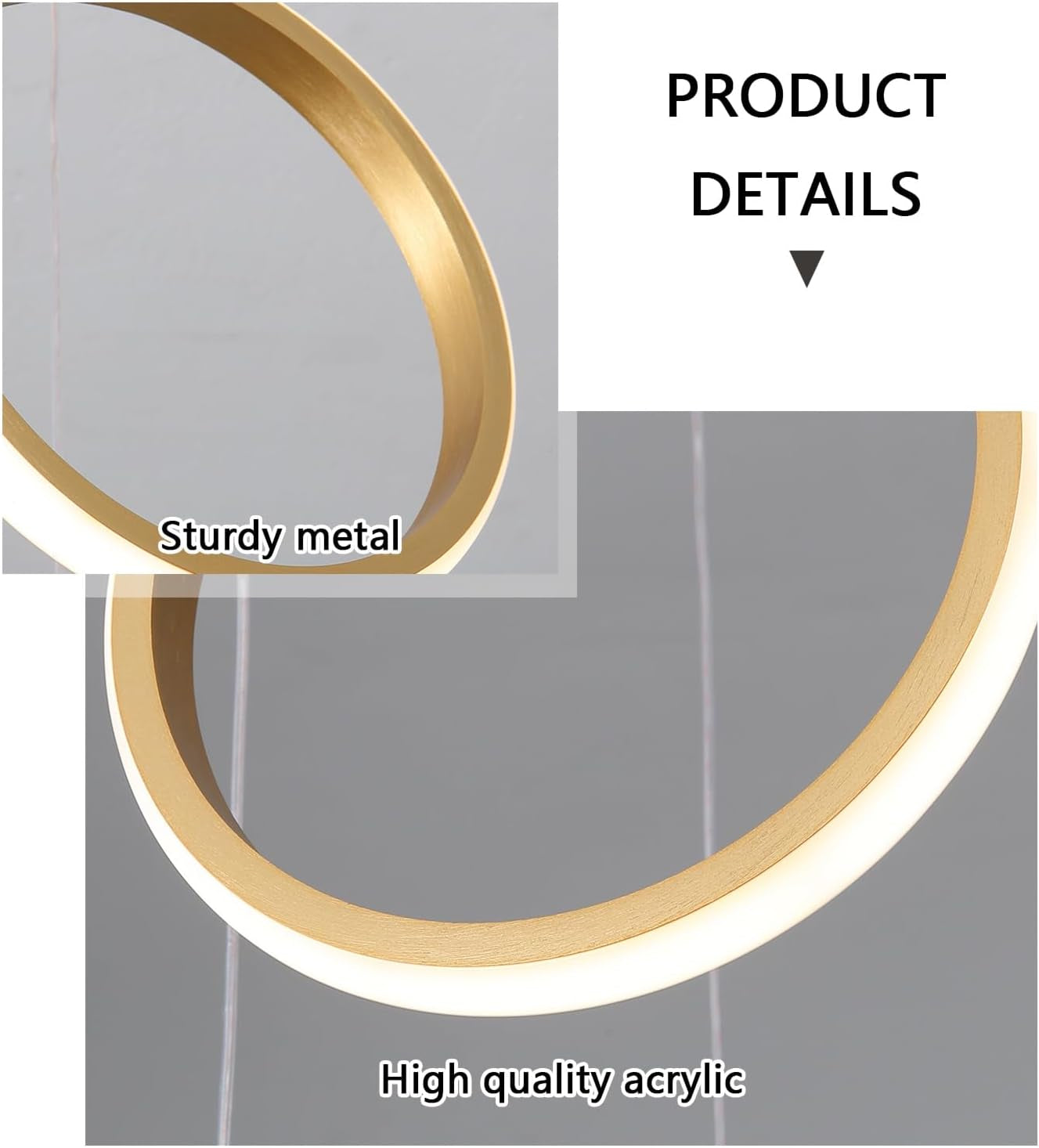 5 Rings Modern LED Chandelier Dimmable Dining Room Light Fixture with Remote 45W Gold Pendant Light for Living Room Foyer