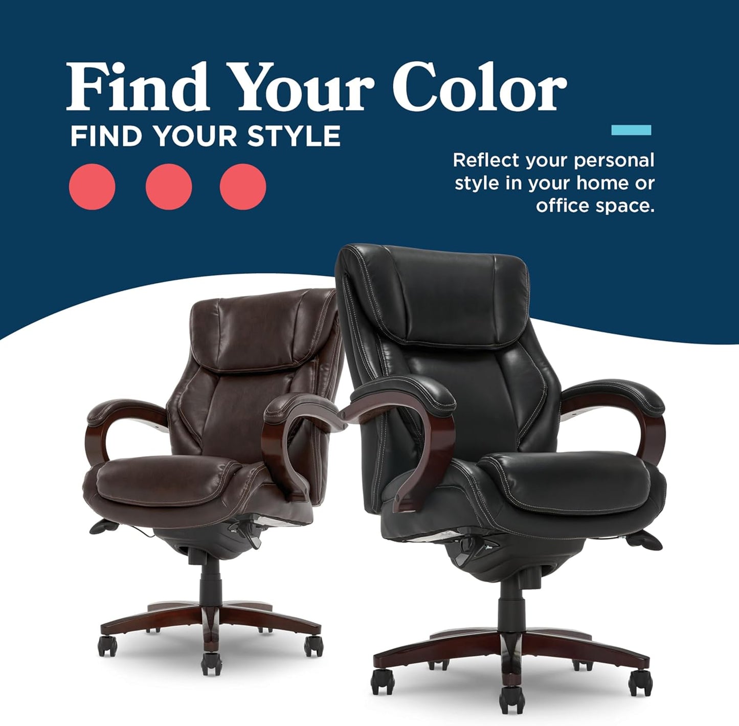 ® Bellamy Executive Office Chair with Memory Foam Cushions, Real Wood Arms and Swivel Base, Waterfall Seat Edge, Faux Bonded Leather, Black