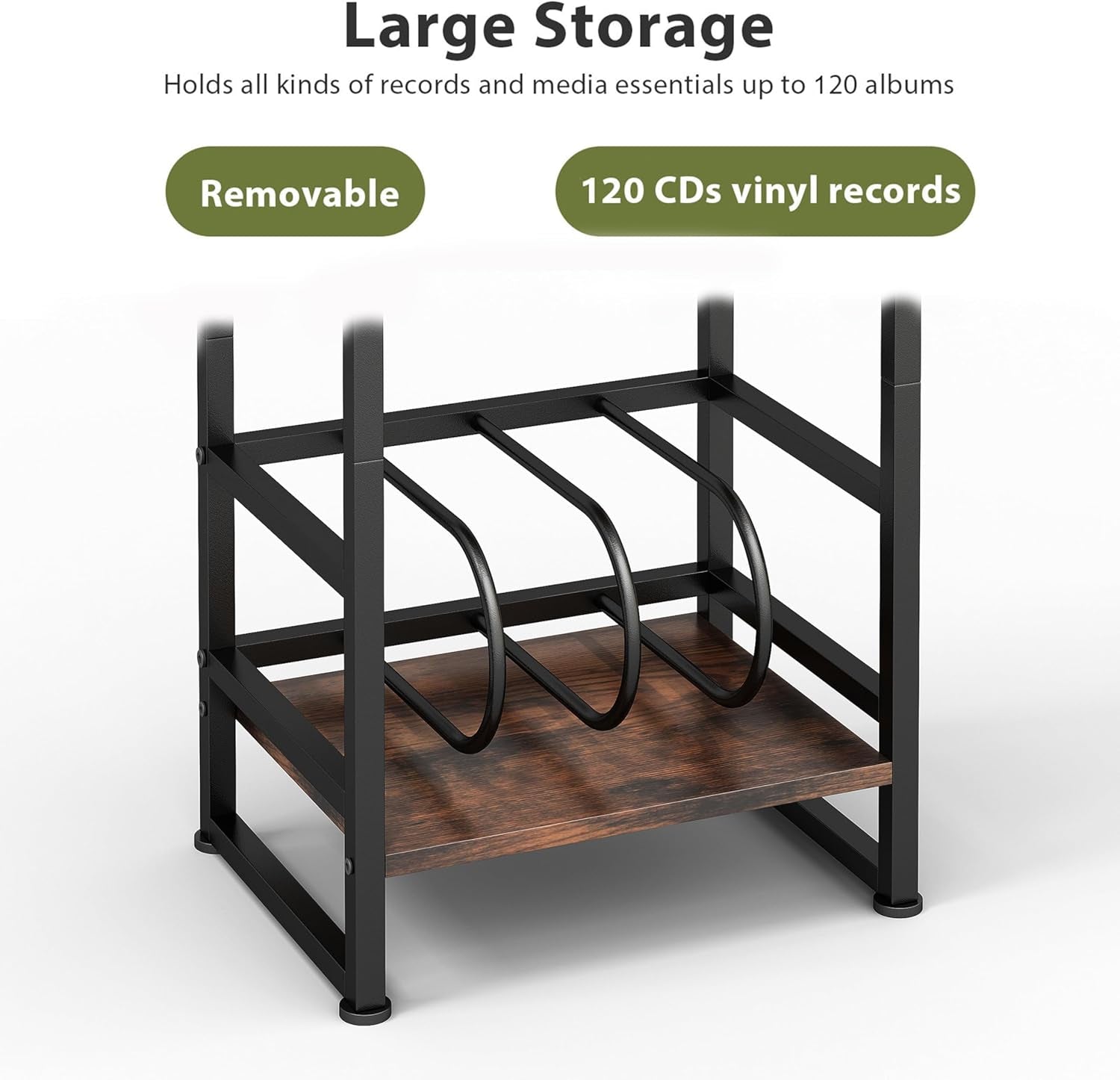 Record Player Stand,3-Tier Record Player Table with U-Shaped Vinyl Storage up to 120 Albums,28" H End Table Turntable Stand with Storage,Record Table Vinyl for Living Room Bedroom