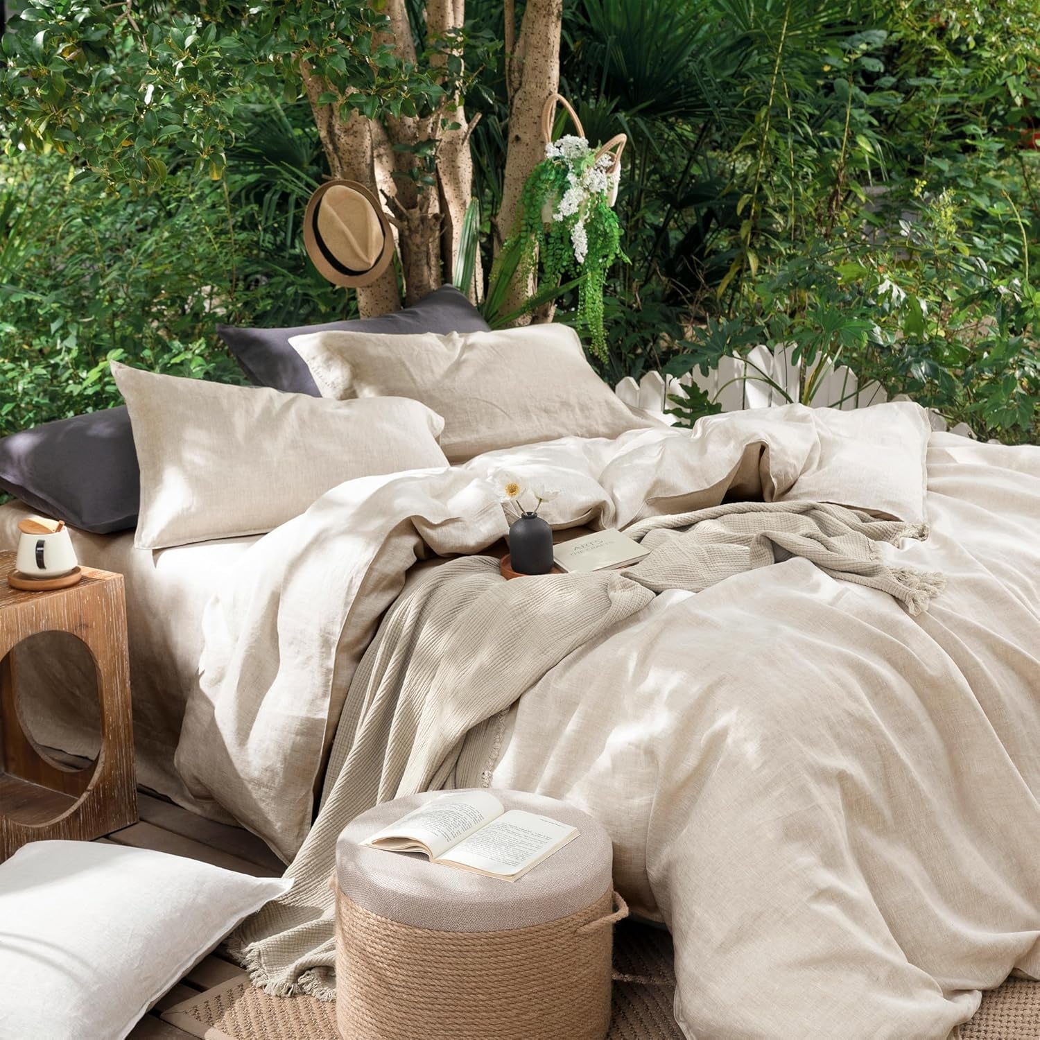 100% French Linen Pillow Cases King Size Set of 2, Luxury Washed Flax Pillow Covers with Zipper Closure - Breathable & Cooling for Hot Sleepers,20X36 Inches, Natural Linen