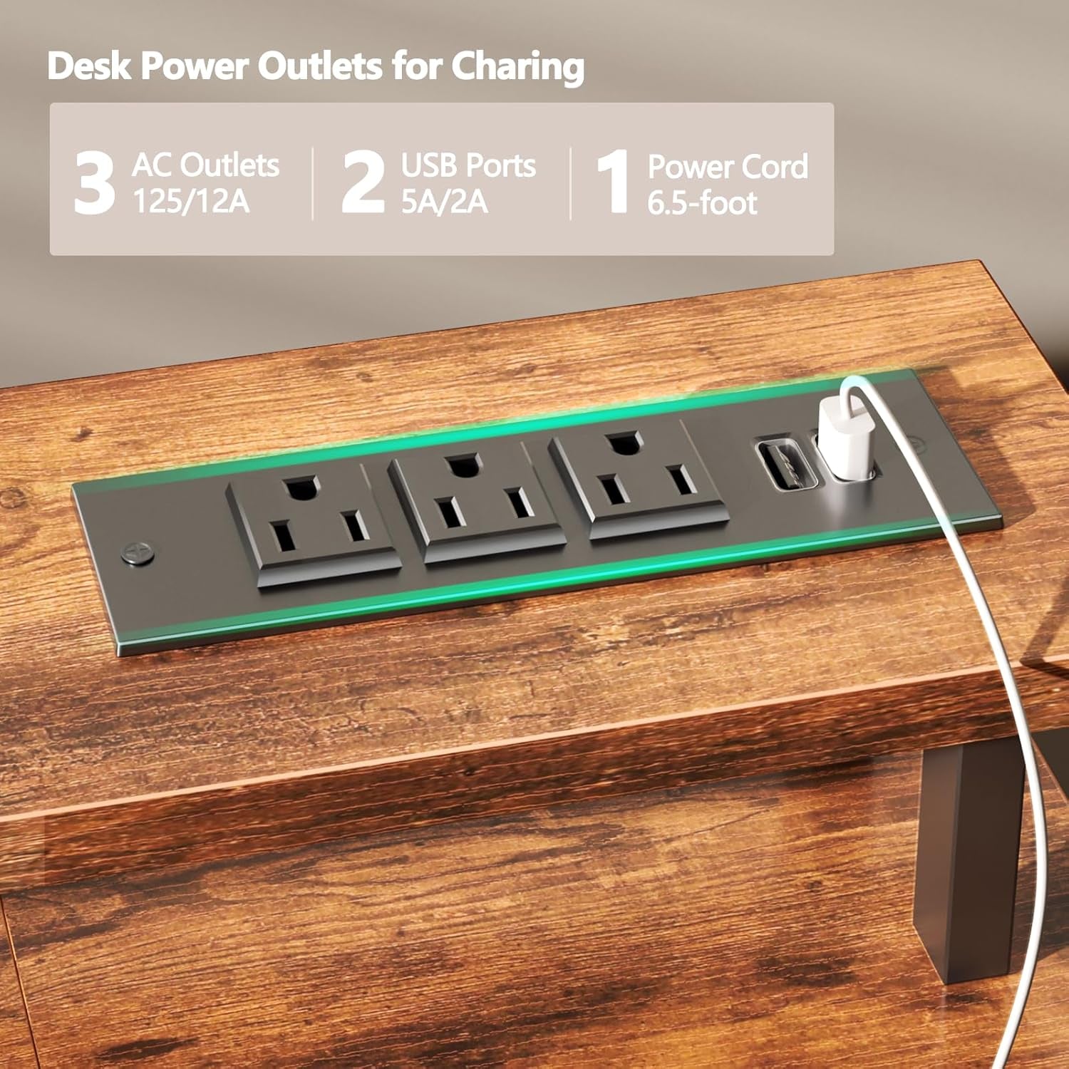 47" White Computer Desk with 4 Fabric Drawers & Monitor Stand, Gaming Desk with Power Outlets - LED Lights, Home Office Space-Saving Study Table for Bedroom Small Spaces