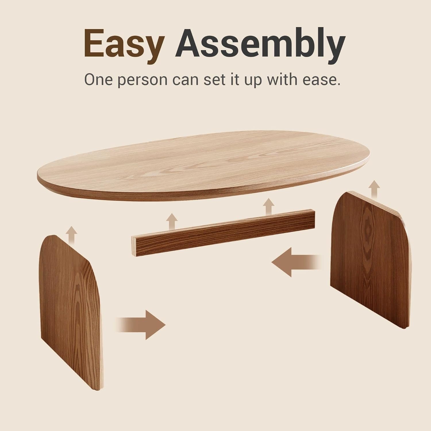 Modern Oval Coffee Table, Small Coffee Tables for Living Room - Oak Wood Top with Solid Legs, Wooden Center Table Easy Assembly for Living Room &Bedroom,Office, Natural