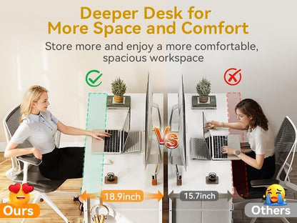 48 Inch White Computer Desk with 8 Fabric Drawers, Modern Office Desk with Large Storage for Home Office, Study, Gaming, White