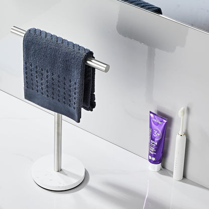 Hand Towel Holder, 15 Inch T-Shape Freestanding Towel Rack Stand for Bathroom & Kitchen Countertop with Brushed Nickel Finish and Marble Base