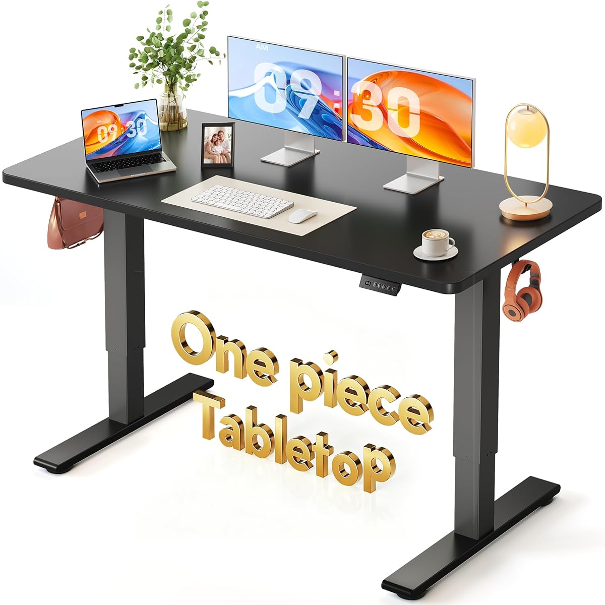 One-Piece Standing Desk, 55"x28" Seamless Tabletop Electric Height Adjustable for Home Office, Study Rooms & Multi-Device Workstations, Black