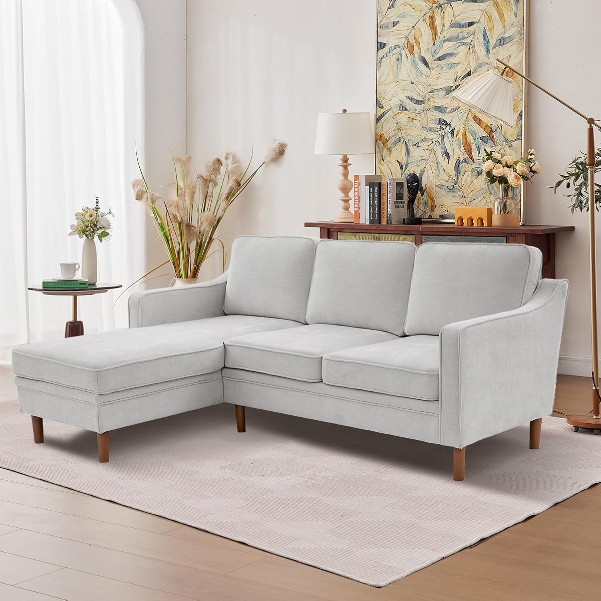 88" L-Shape Sofa, Chenille Sectional Couch, Mid Century Modern Couches with Solid Wood Frame for Living Room Bedroom