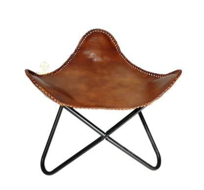 Brown Leather Butterfly Chair Stool Handmade Leather Ottoman Iron Frame Furniture Stool Living Room Comfortable Footrest Foot Stool - Lounge Office Stool