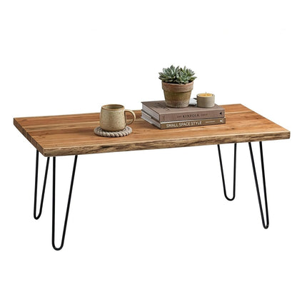 Live Edge Wood Coffee Table with Hairpin Metal Legs – Rustic Modern Farmhouse Living Room Table with Acacia Wood Top (42 Inch)