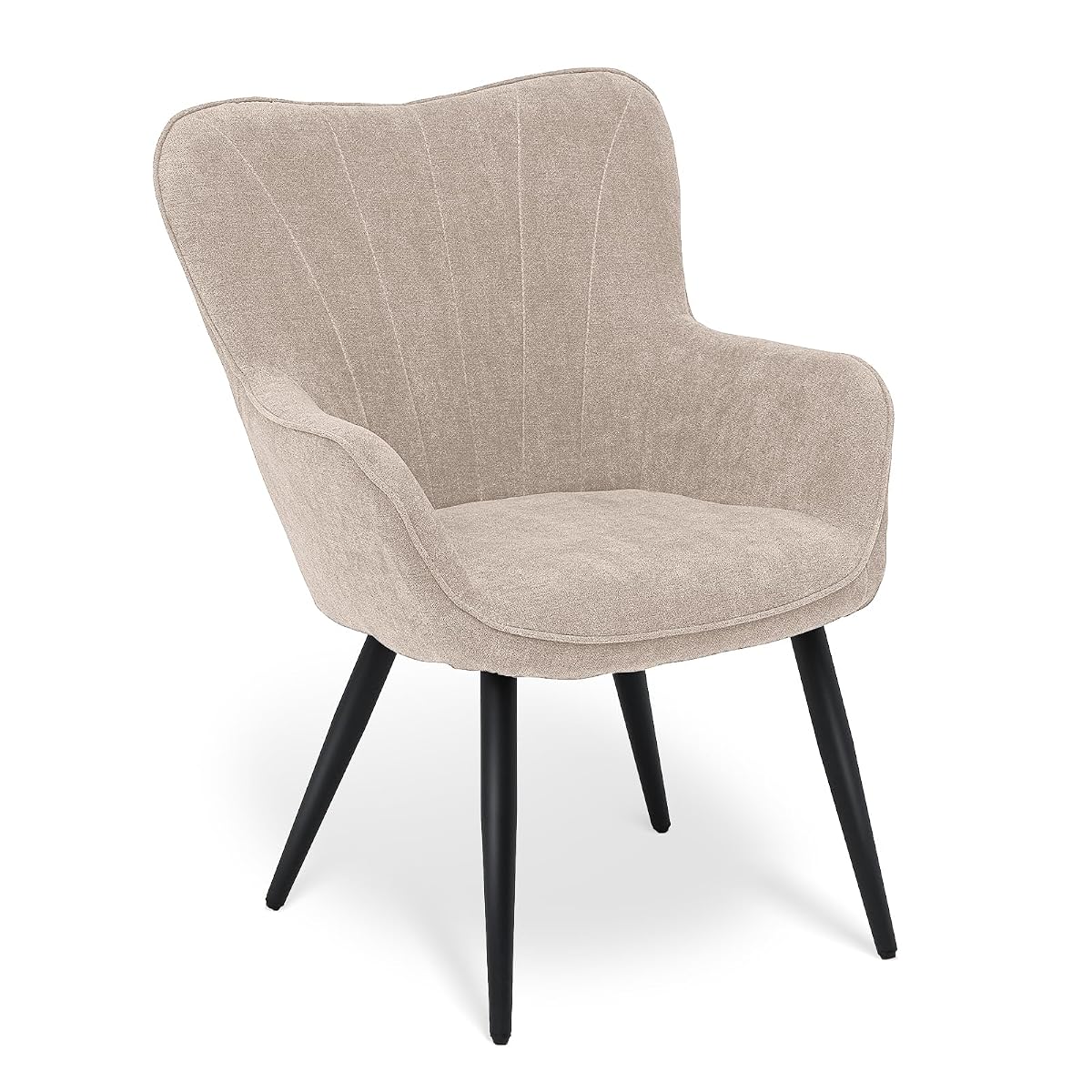 Wingback Accent Chair for Living Room, Upholstered Arm Reading Chair for Adults, Cozy Linen Fabric Armchair with Metal Legs for Bedroom, Makeup, Office, Beige